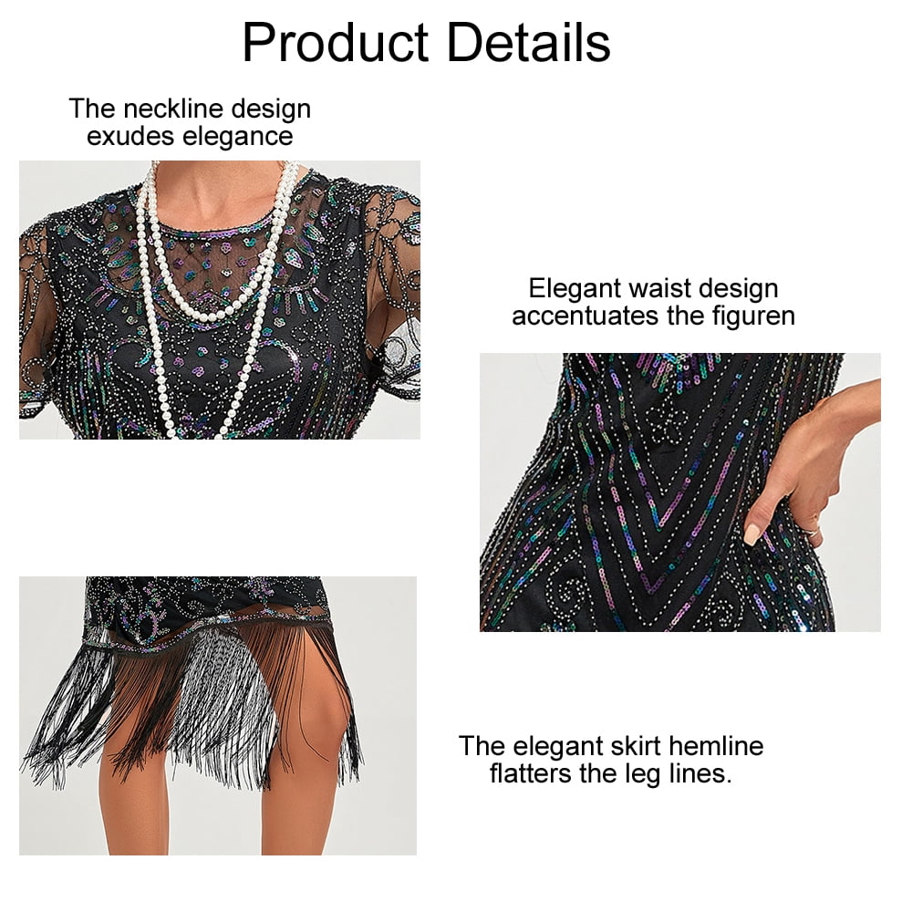 1920s Vintage Dress Summer Fringe Beaded Great Gatsby Flapper Evening Dress Party Cocktail Prom