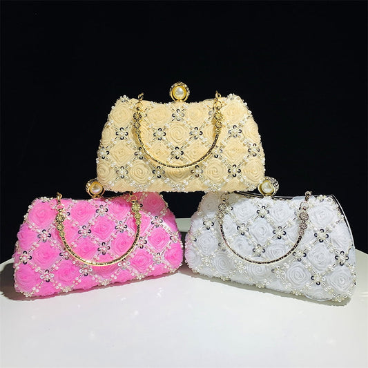 Fashion Evening Handbag Wedding Purses for Women with Handmade Flower Beads for Banquets, Weddings and Parties