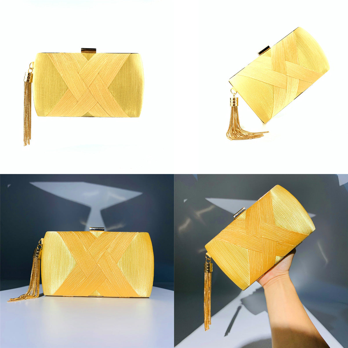 Handheld Women's Evening Clutch Bags Silk Satin Party Handbags Bridal Wedding Purses with Tassel Pendant Evening Clutch Bags