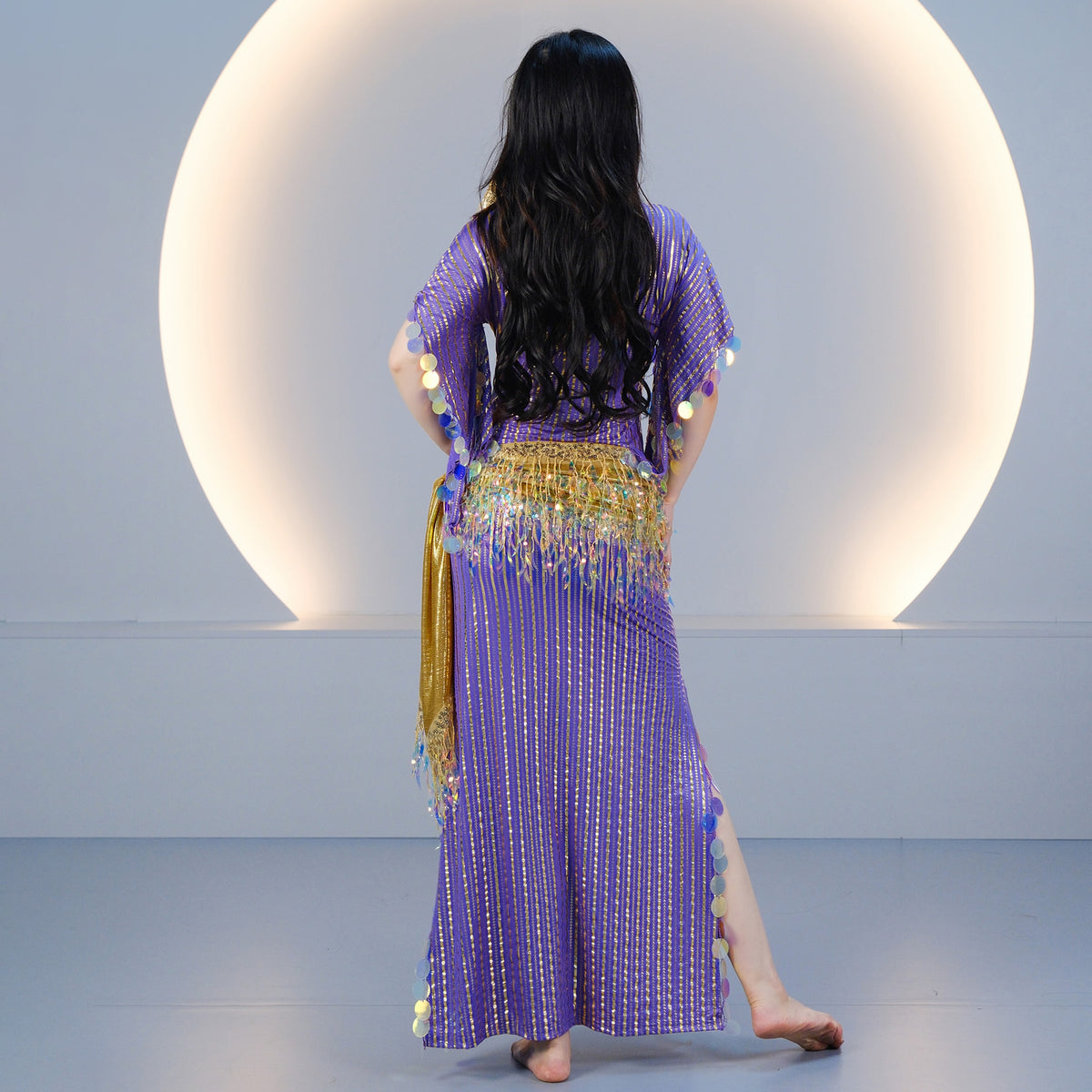 Egyptian-style Saidi Robe for Cane Dance and Folkloric Baladi with Features Sequins and Metallic Foil Stripes