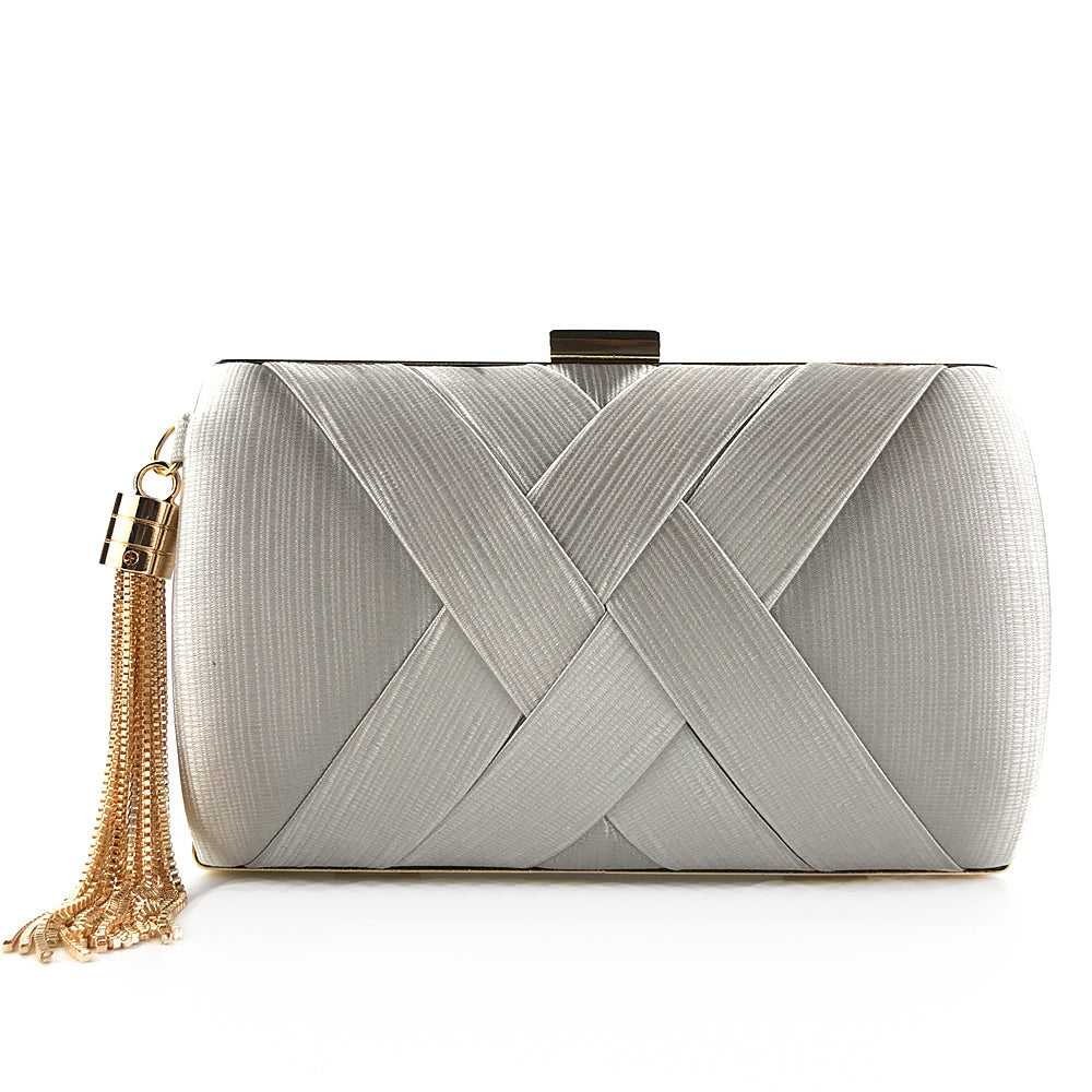 Handheld Women's Evening Clutch Bags Silk Satin Party Handbags Bridal Wedding Purses with Tassel Pendant Evening Clutch Bags