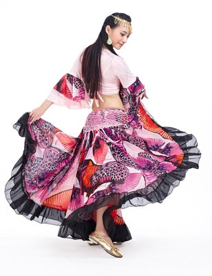 2023 90CM/96CM((35.4 inch/37.8 inch) Chiffon Flower Print Huge Skirt Swing Dress Belly Dance Skirt Gypsy skirt, 1 Coat +1 Skirt