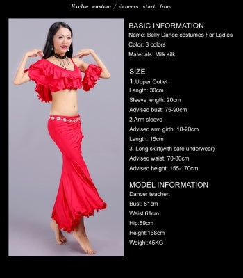 3 Color Milk Silk V collar Bifurcation Bellydance Costumes, Bellydance Dress, Bellydance Suit 3 pcs