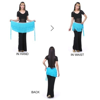 12 Color WASIT80CM/WIDTH32CM/LENGTH180CM 3 Layer Tassel Belly Dance Hip Scarf, WAIST BELT, WAIST SCARF