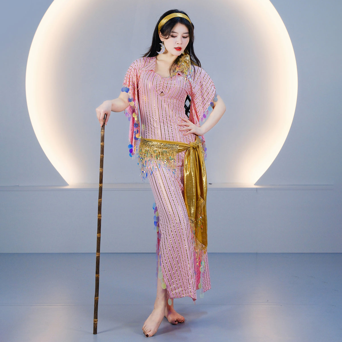 Egyptian-style Saidi Robe for Cane Dance and Folkloric Baladi with Features Sequins and Metallic Foil Stripes
