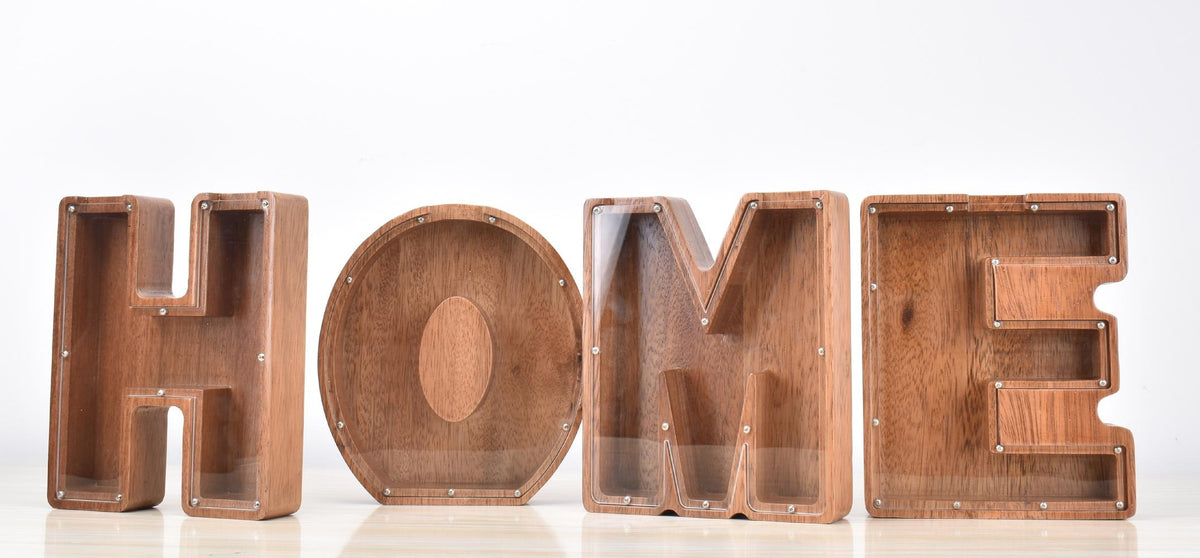 Creative Piggy Bank Nordic Style Wooden Letter Piggy Bank 19*18*3cm