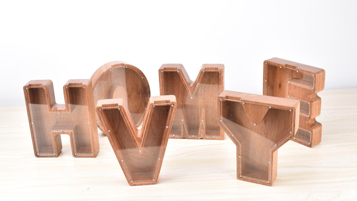 Creative Piggy Bank Nordic Style Wooden Letter Piggy Bank 19*18*3cm