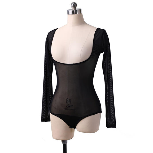 Long/Short Sleeve Bodycon Gauze Top Sheer Pure Mesh T Shirts Sexy Adult Bellydance Costumes Carnival Outfit Open Bust Leotard
