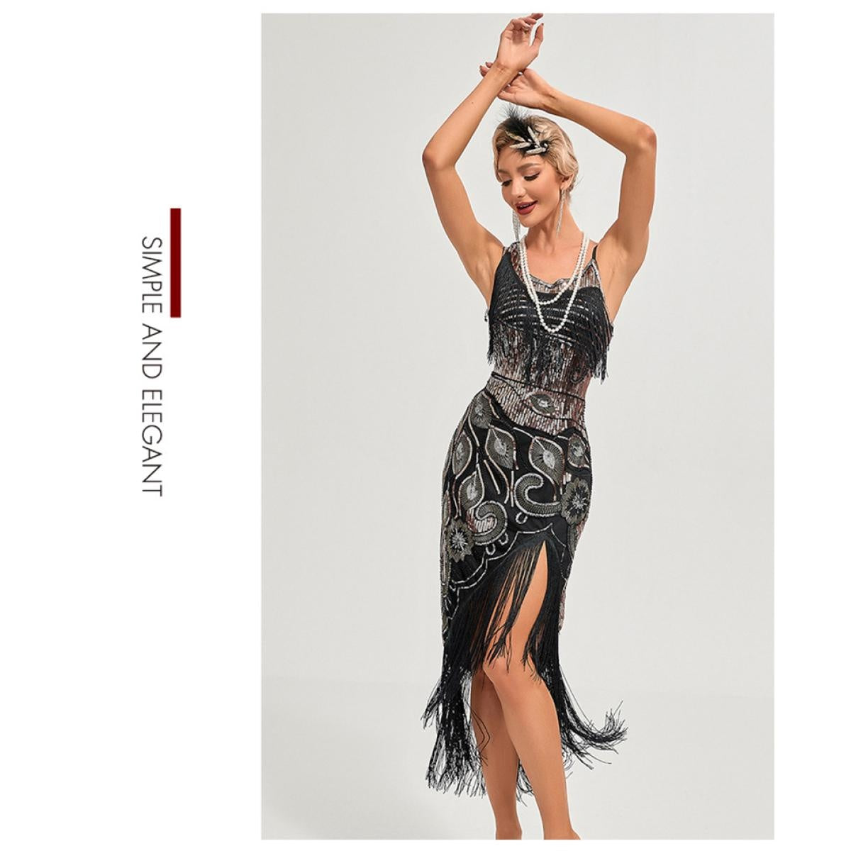 1920s Vintage Great Gatsby Party Flapper Dress Sleeveless Sequins Tassel Dresses Cocktail Prom Size XS-3XL Long Skirt