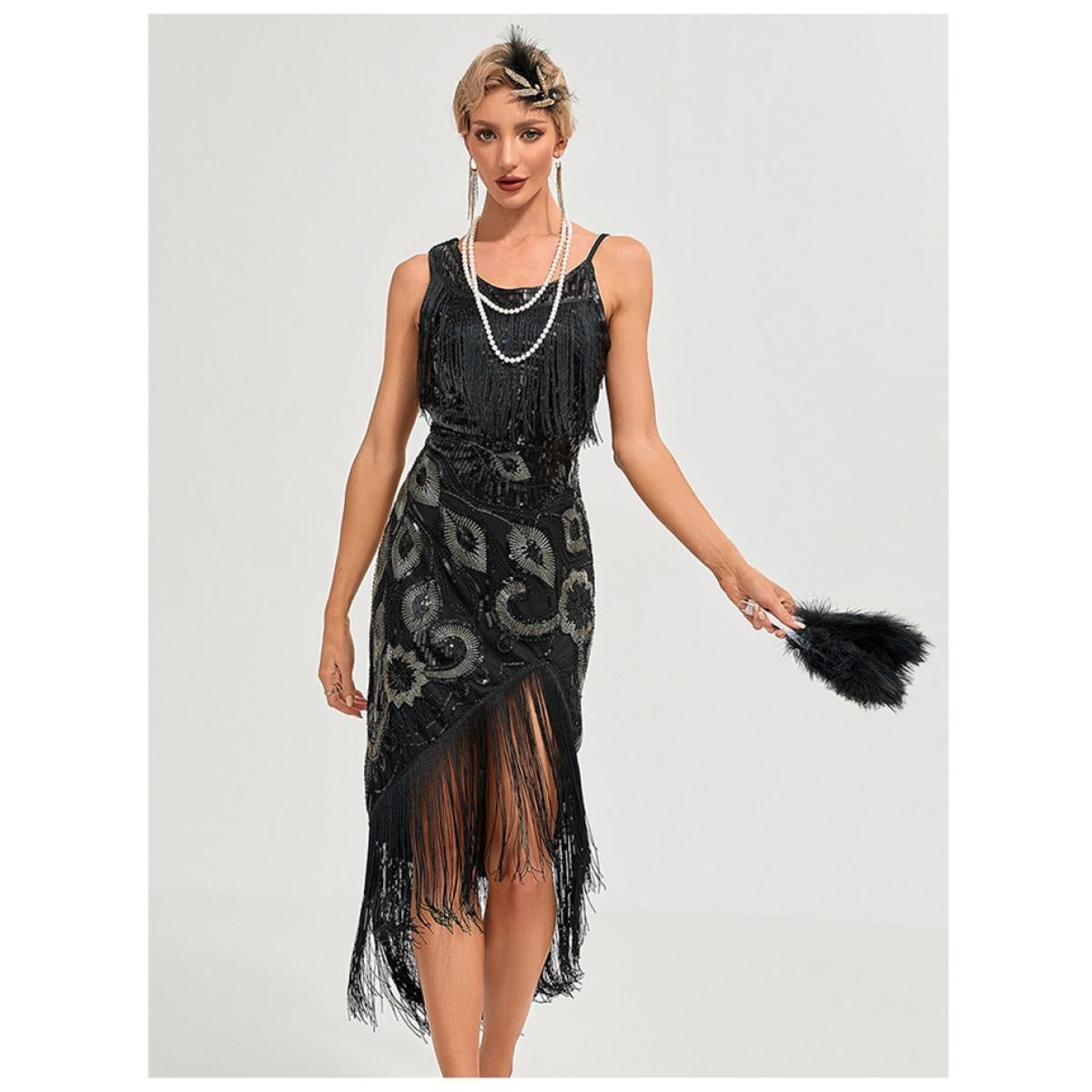 1920s Vintage Great Gatsby Party Flapper Dress Sleeveless Sequins Tassel Dresses Cocktail Prom Size XS-3XL Long Skirt