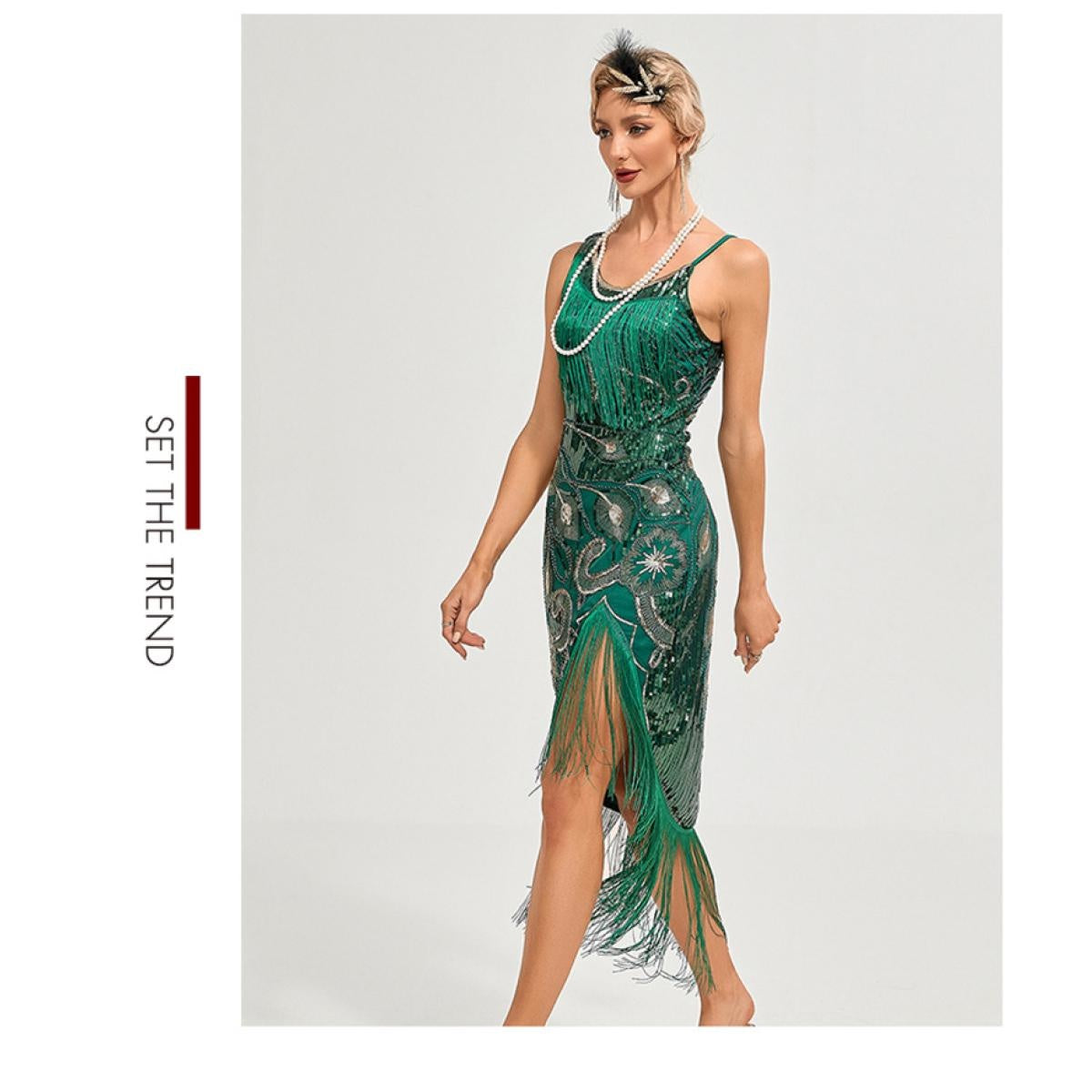 1920s Vintage Great Gatsby Party Flapper Dress Sleeveless Sequins Tassel Dresses Cocktail Prom Size XS-3XL Long Skirt