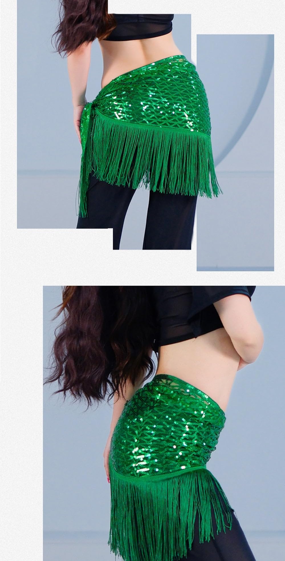 Belly Dance Hip Scarf Tassel Waist Chain Dynamic Versatile Waist Shinning Sequins Ornament