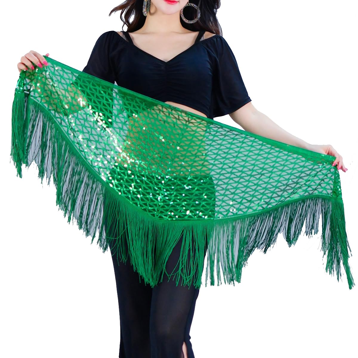 Belly Dance Hip Scarf Tassel Waist Chain Dynamic Versatile Waist Shinning Sequins Ornament