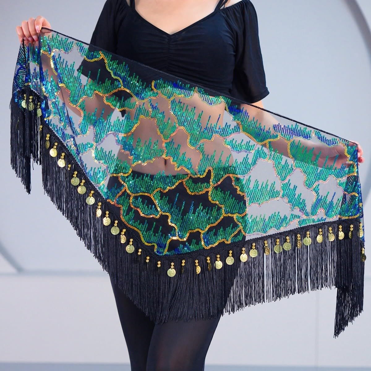 Belly Dance Hip Scarf Tassel Waist Chain Dynamic Versatile Waist Sequin Scarf