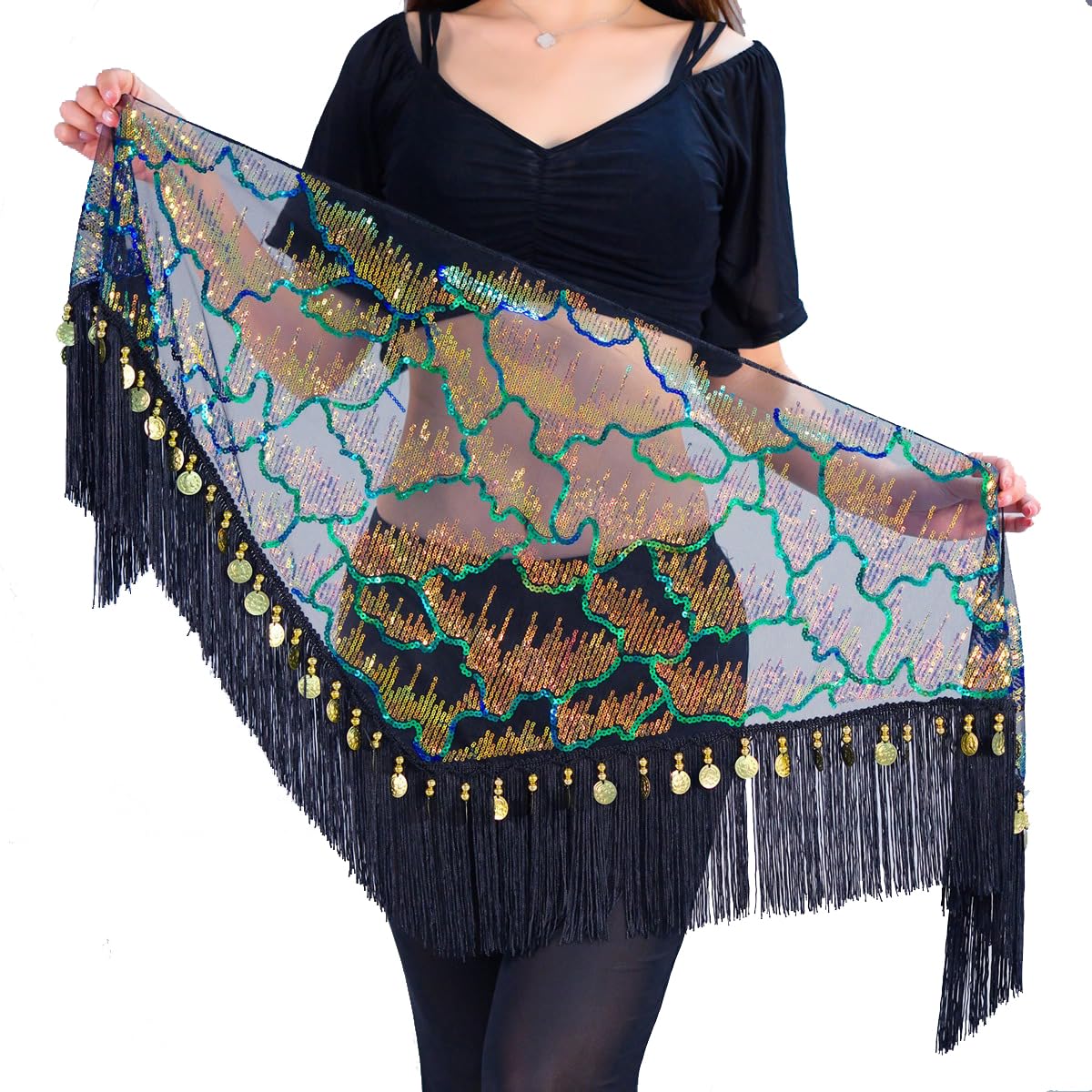 Belly Dance Hip Scarf Tassel Waist Chain Dynamic Versatile Waist Sequin Scarf