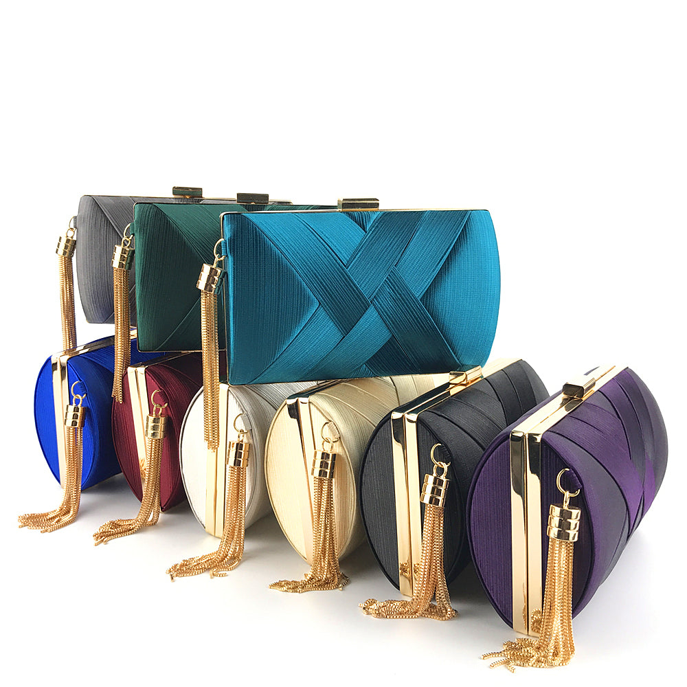 Handheld Women's Evening Clutch Bags Silk Satin Party Handbags Bridal Wedding Purses with Tassel Pendant Evening Clutch Bags