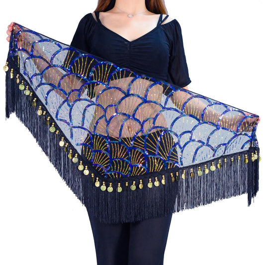 Belly Dance Hip Scarf Tassel Waist Chain with Shinning Sequins Scarf Skirts