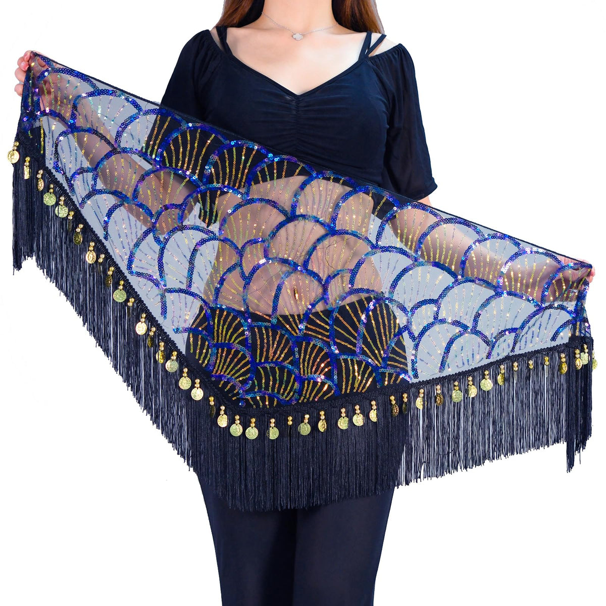 Belly Dance Hip Scarf Tassel Waist Chain with Shinning Sequins Scarf Skirts
