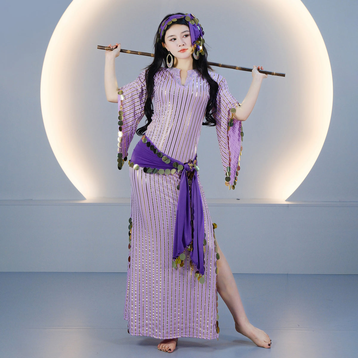 Elegant Egyptian Saidi Robe Cane Dance Costume with Embroidered Details for Stage Shows