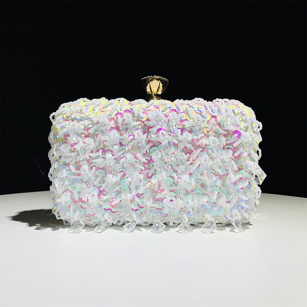 Handheld Evening Bag, Handmade Double-sided Beaded Bag, Sequined Bag, Evening Clutch for Women