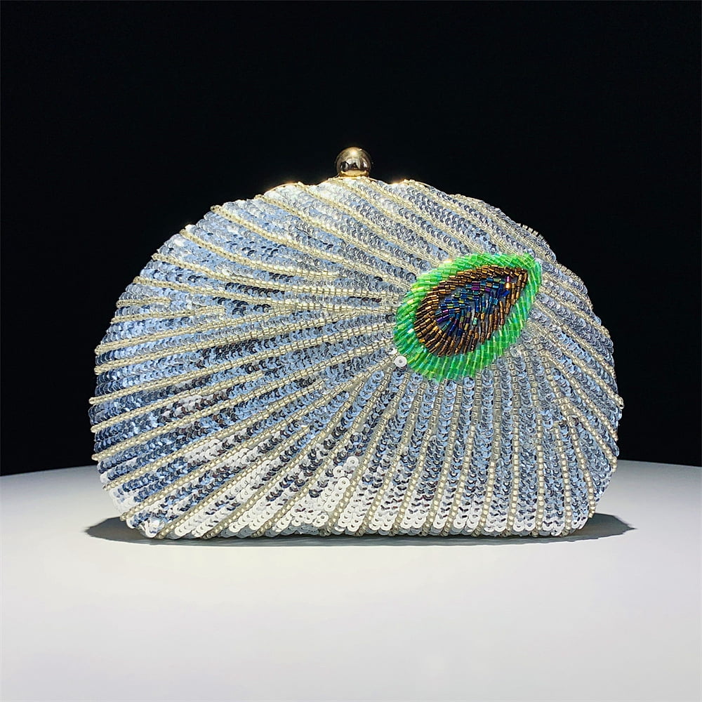 Handheld Women's Evening Clutch Bags Seashell Peacock Beaded Bag Banquet bag Handbags Bridal Wedding Purses
