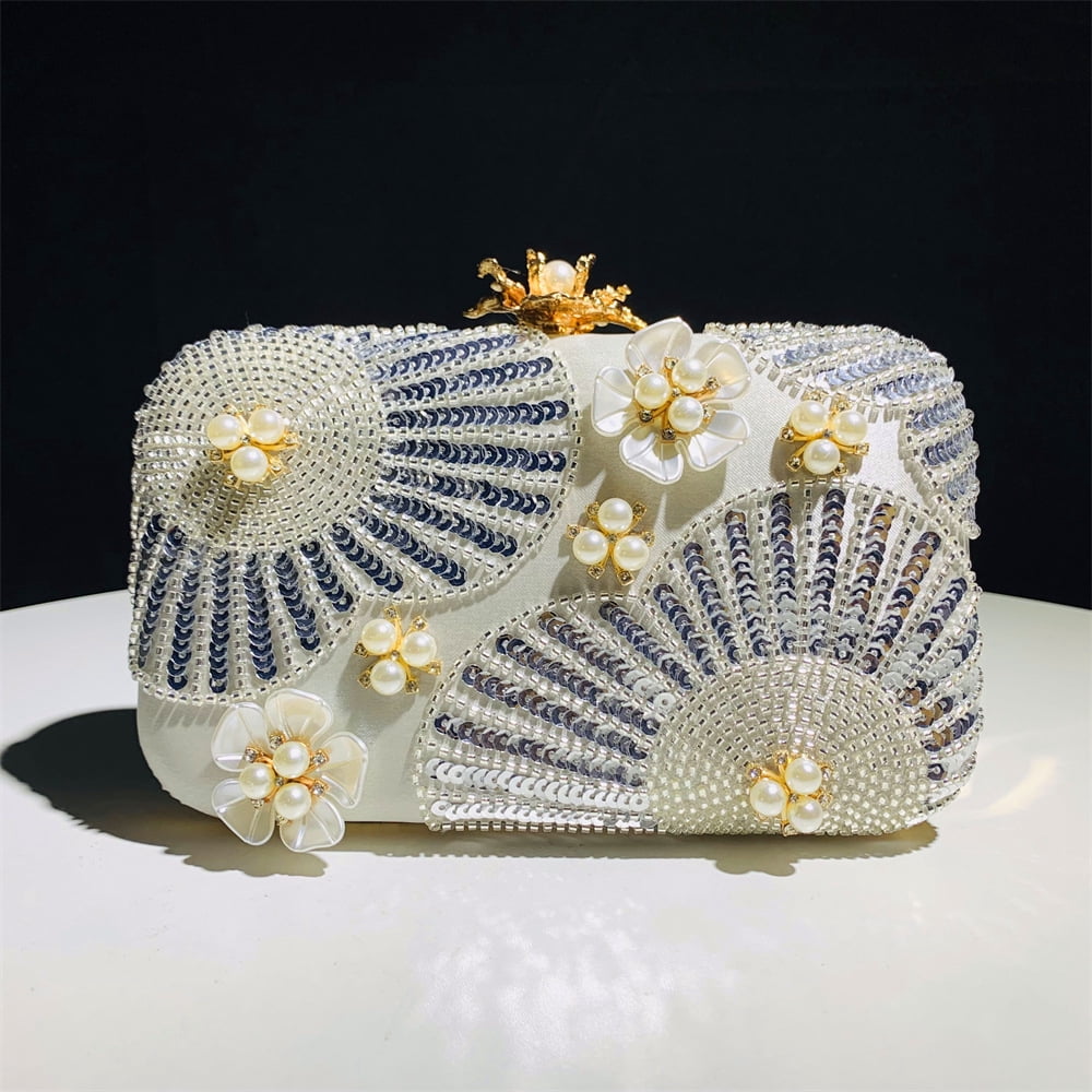 Womens Evening Bag Clutch Purse Luxury Handbag Embroidery Wedding Bag With Fashion Sequin and Pearl