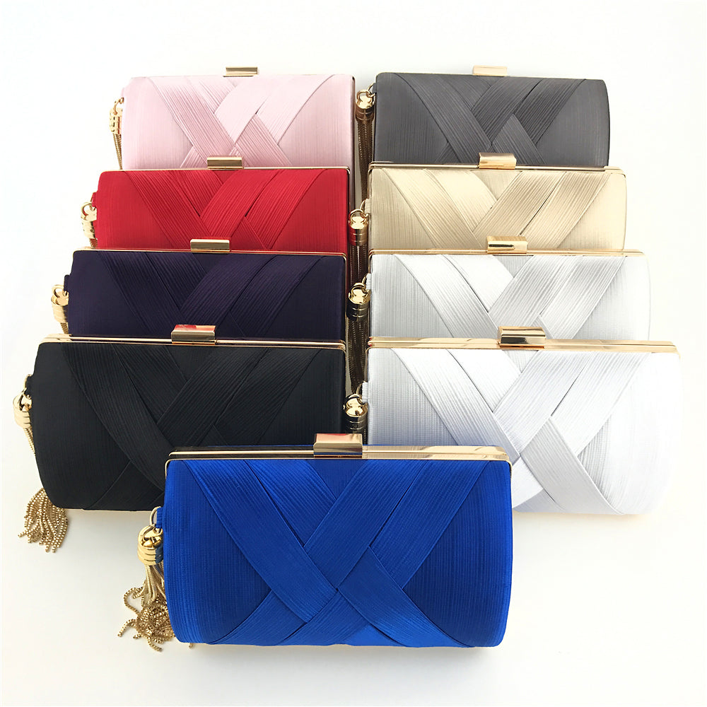Handheld Women's Evening Clutch Bags Silk Satin Party Handbags Bridal Wedding Purses with Tassel Pendant Evening Clutch Bags