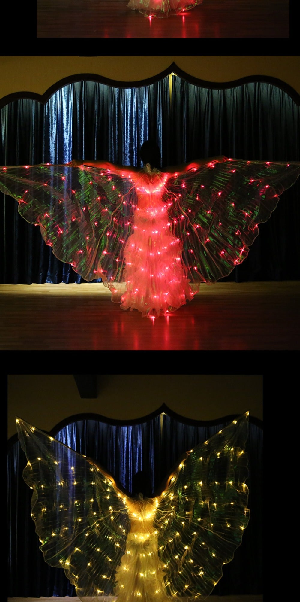 6-Colors Changing LED Wings, 360-degree Dancing Wings and Luminous Props for Belly Dance Performances