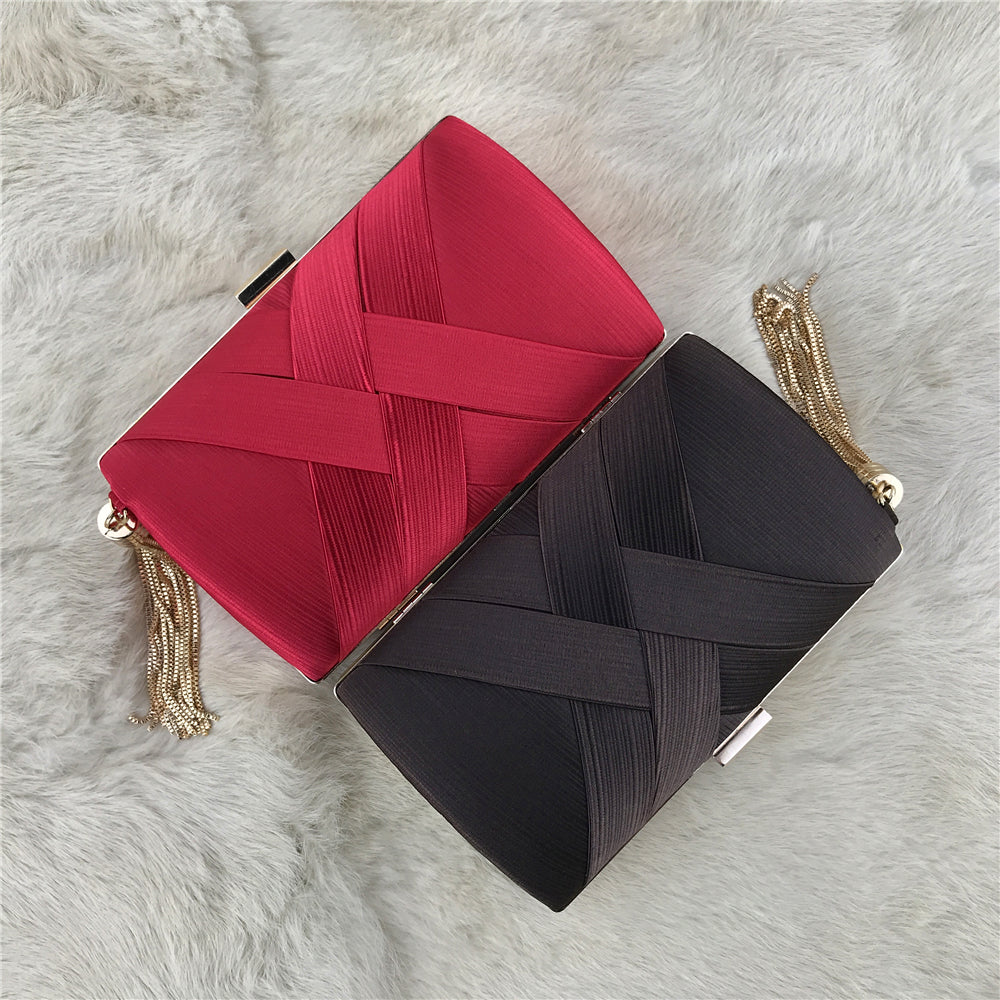 Handheld Women's Evening Clutch Bags Silk Satin Party Handbags Bridal Wedding Purses with Tassel Pendant Evening Clutch Bags