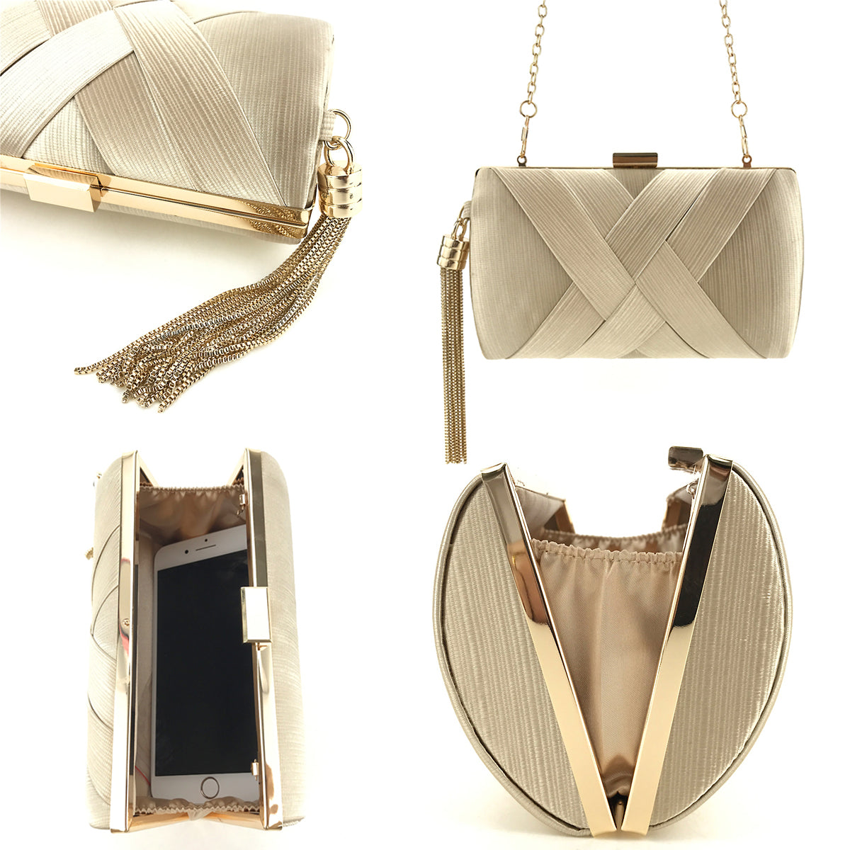 Handheld Women's Evening Clutch Bags Silk Satin Party Handbags Bridal Wedding Purses with Tassel Pendant Evening Clutch Bags
