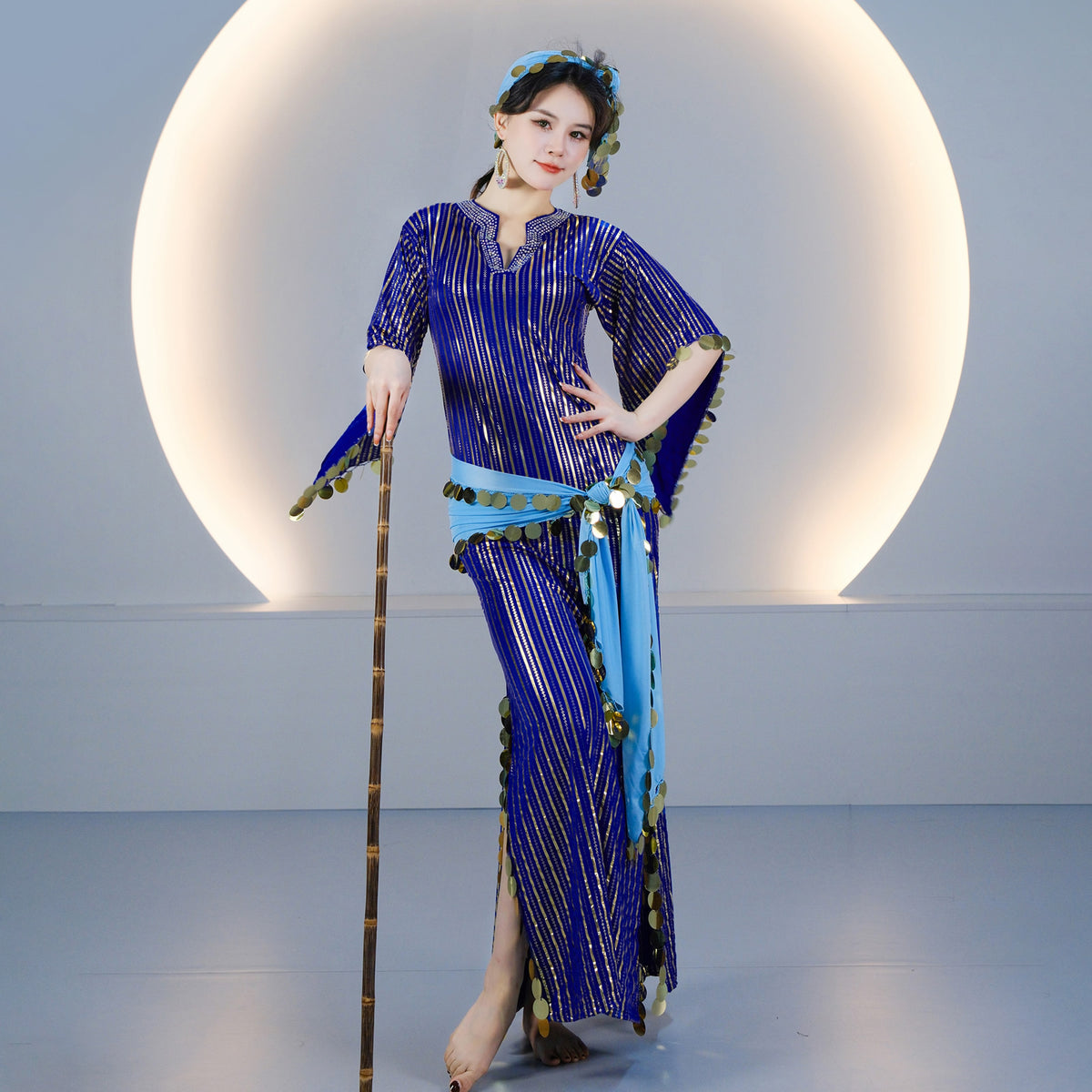 Elegant Egyptian Saidi Robe Cane Dance Costume with Embroidered Details for Stage Shows