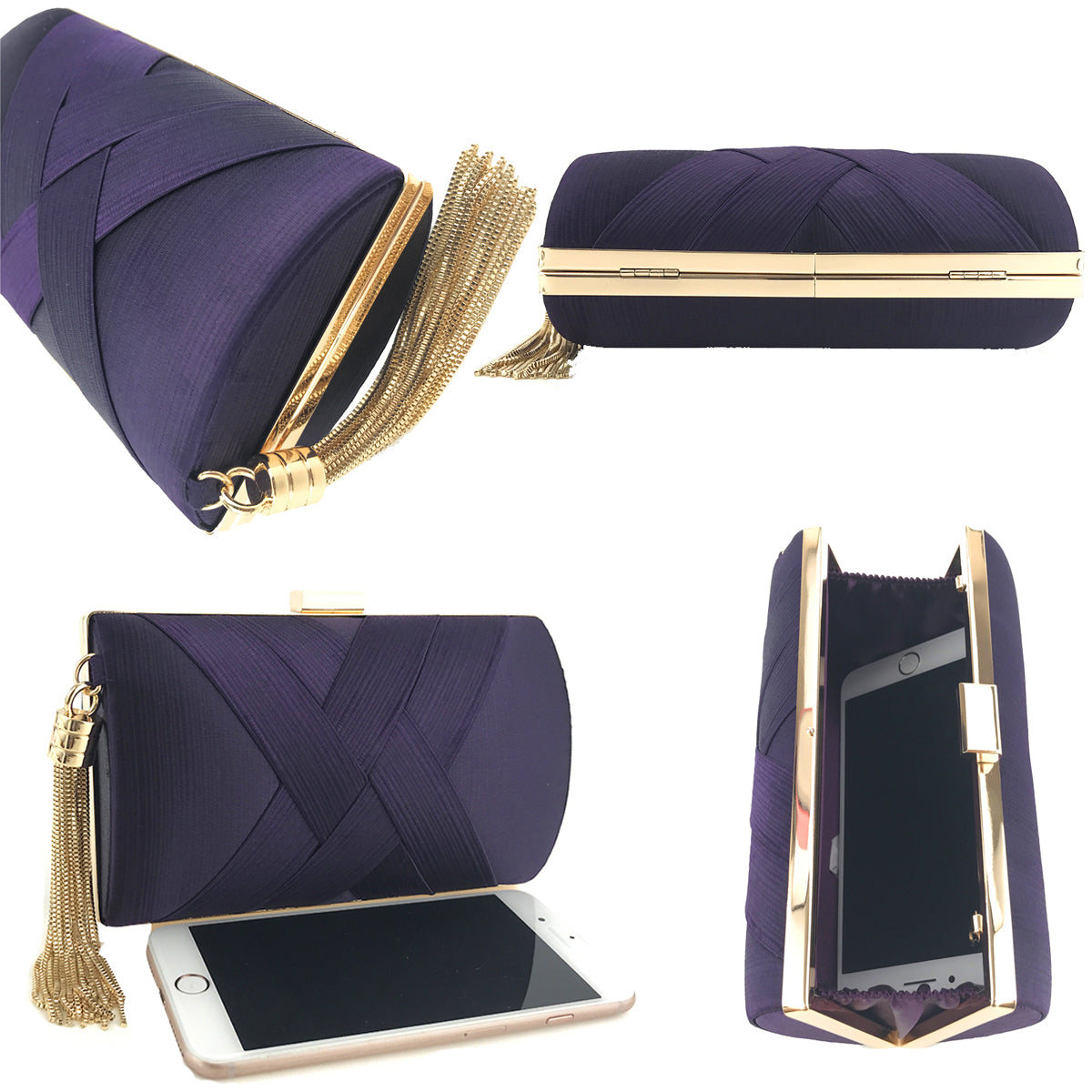 Handheld Women's Evening Clutch Bags Silk Satin Party Handbags Bridal Wedding Purses with Tassel Pendant Evening Clutch Bags
