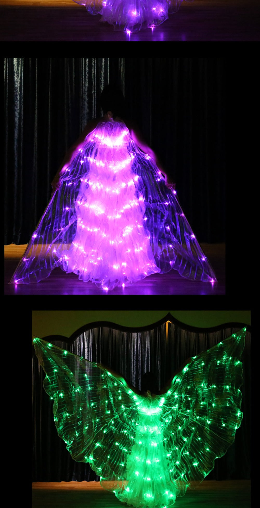 6-Colors Changing LED Wings, 360-degree Dancing Wings and Luminous Props for Belly Dance Performances