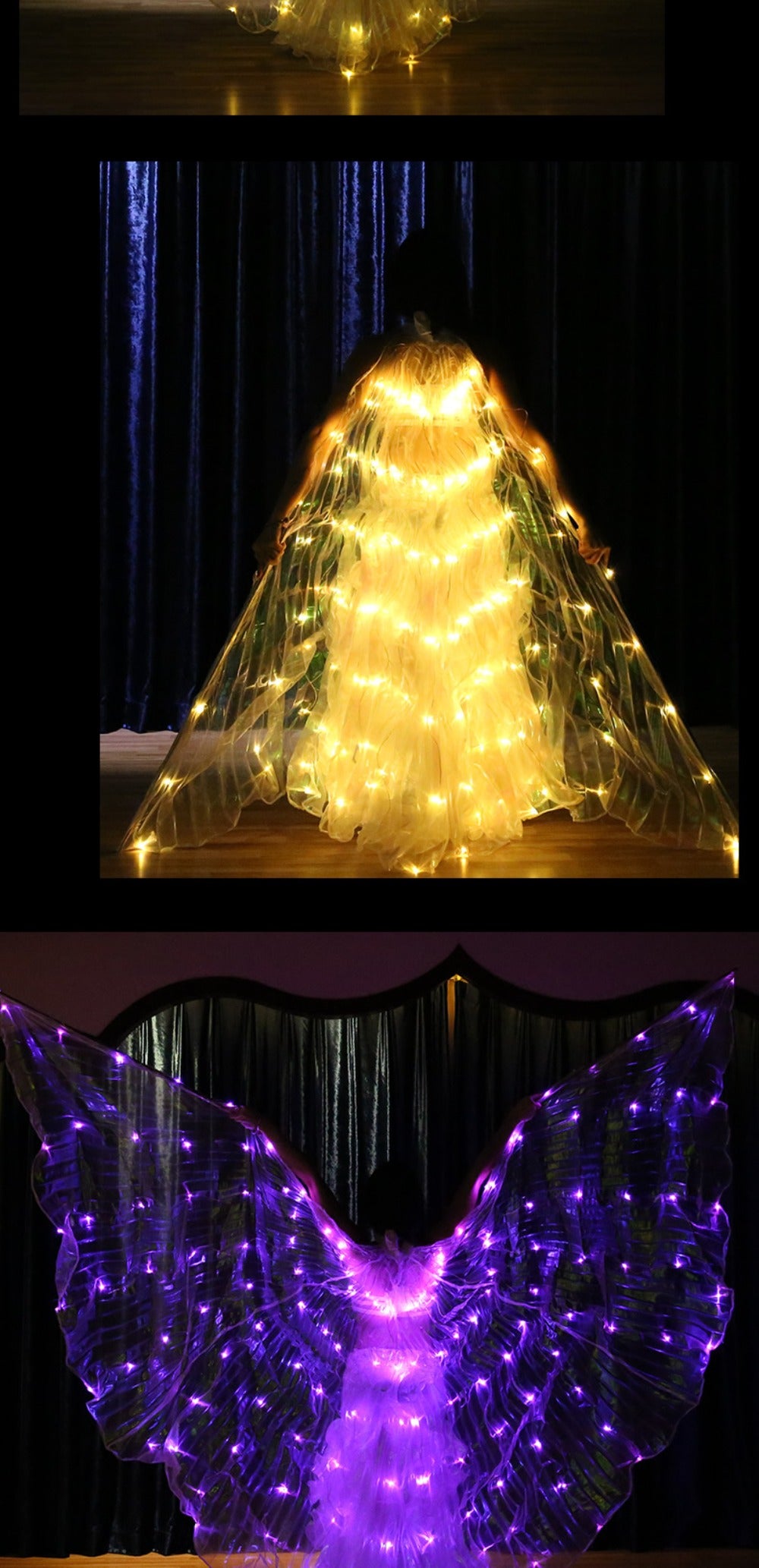 6-Colors Changing LED Wings, 360-degree Dancing Wings and Luminous Props for Belly Dance Performances
