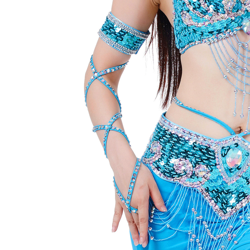 Pack of 2 (as in pairs) Lightweiht Belly Dance Bracelet Snake Sleeves Arm Band with Stretch Wrap Straps Hand Chains Accessory