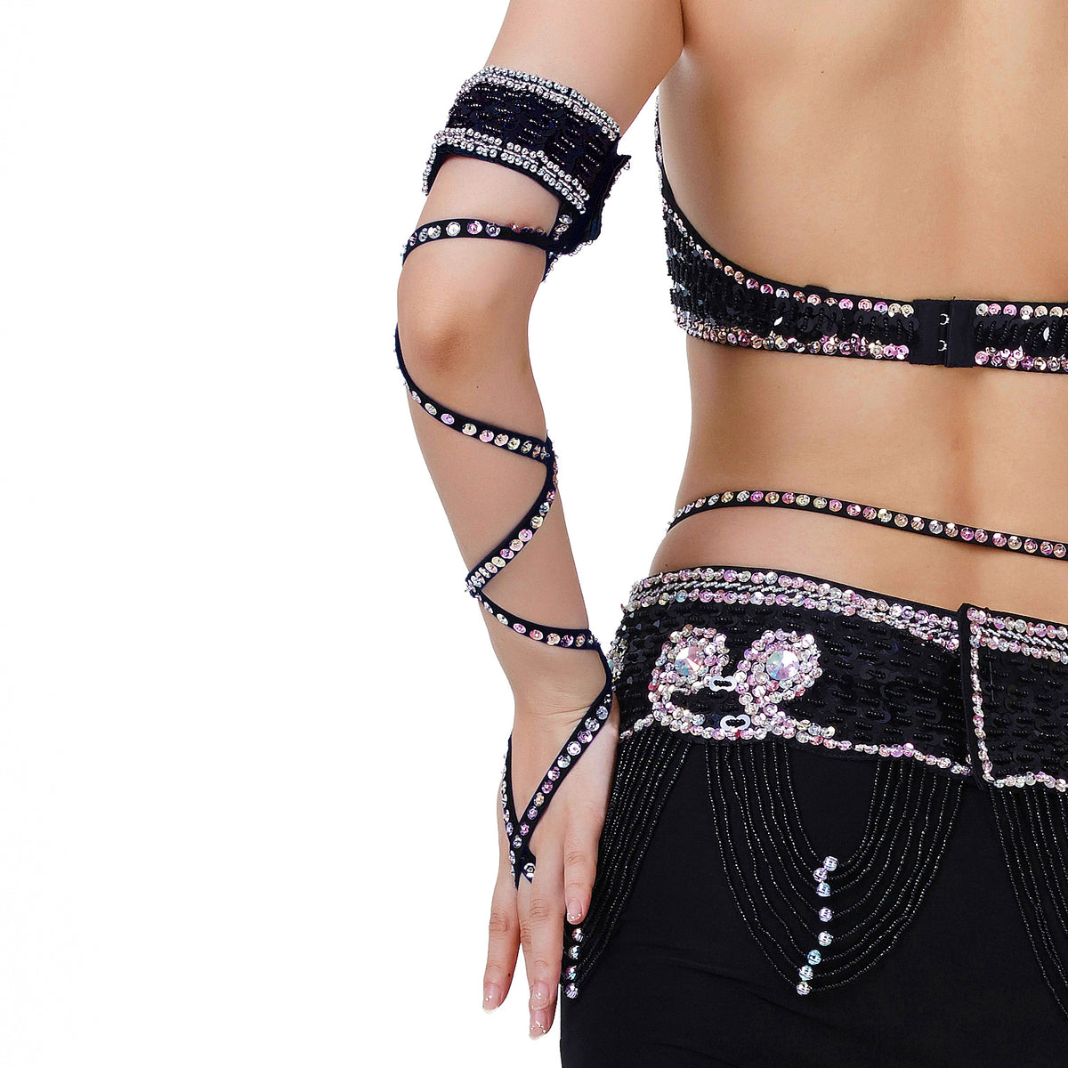 Pack of 2 (as in pairs) Lightweiht Belly Dance Bracelet Snake Sleeves Arm Band with Stretch Wrap Straps Hand Chains Accessory