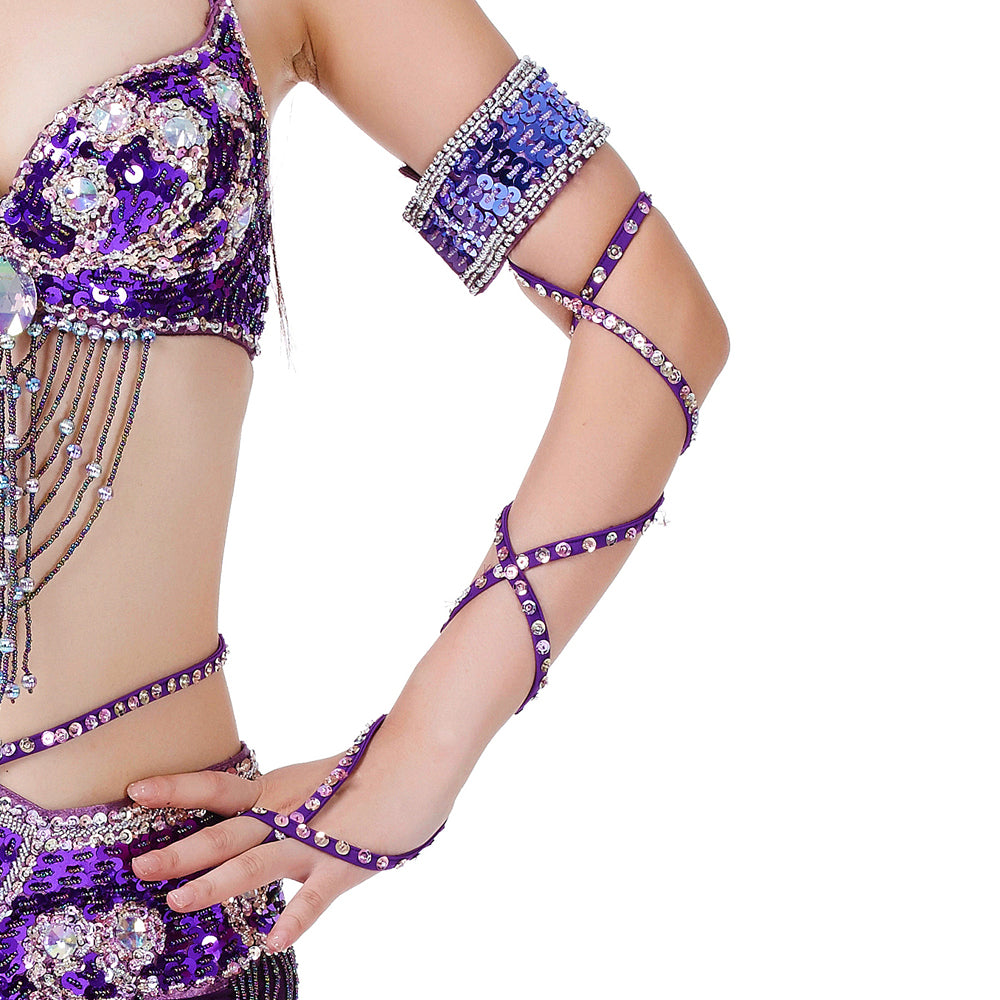 Pack of 2 (as in pairs) Lightweiht Belly Dance Bracelet Snake Sleeves Arm Band with Stretch Wrap Straps Hand Chains Accessory