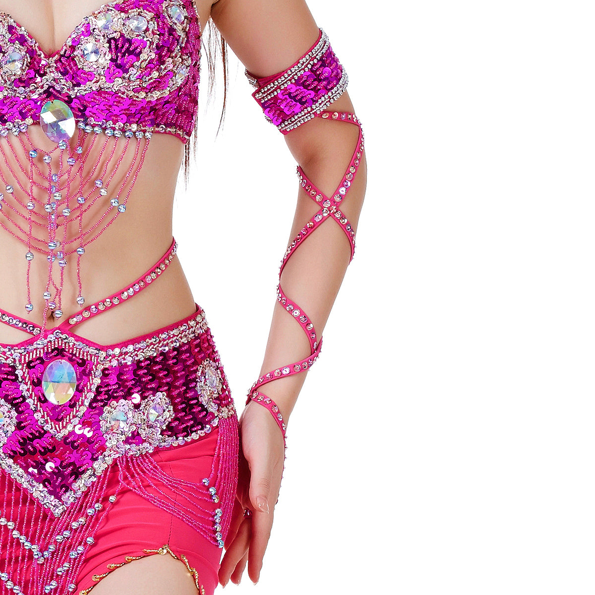 Pack of 2 (as in pairs) Lightweiht Belly Dance Bracelet Snake Sleeves Arm Band with Stretch Wrap Straps Hand Chains Accessory