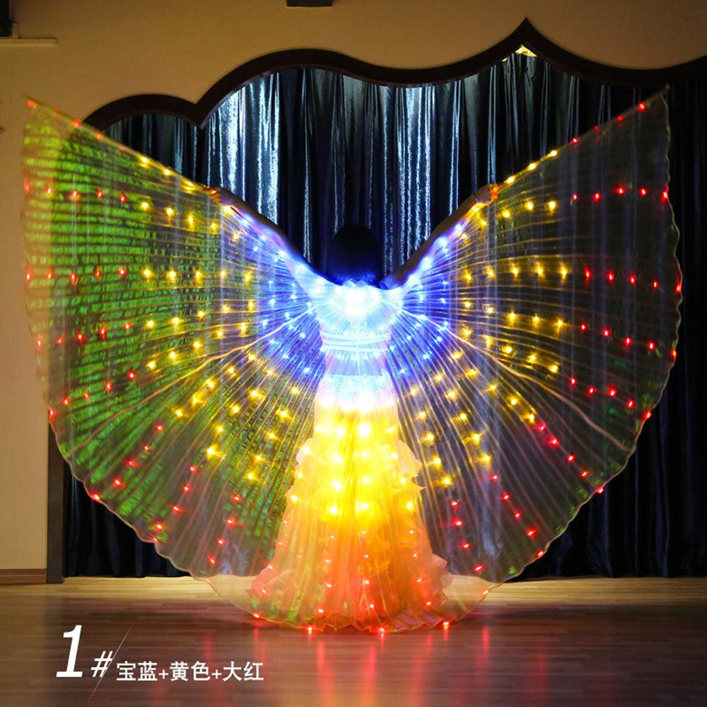 Three-color Gradient LED Isis Wing - Belly Dance Light Up Wings for Carnival Halloween Party Club Wear with Telescopic Sticks