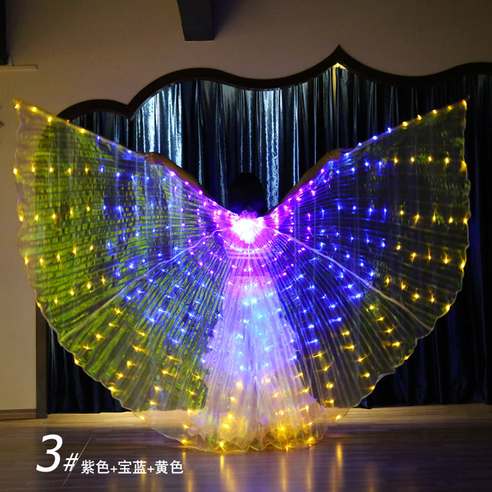 Three-color Gradient LED Isis Wing - Belly Dance Light Up Wings for Carnival Halloween Party Club Wear with Telescopic Sticks