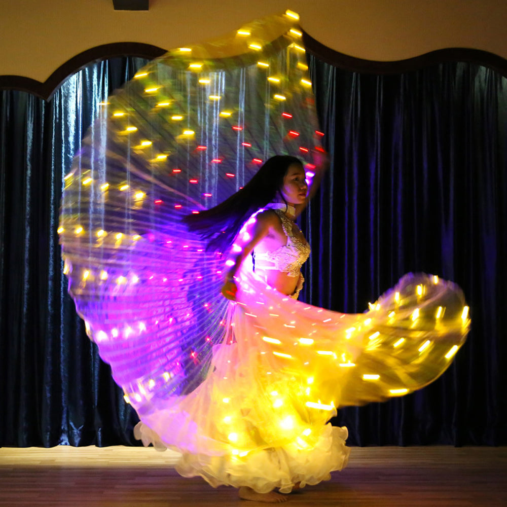 Three-color Gradient LED Isis Wing - Belly Dance Light Up Wings for Carnival Halloween Party Club Wear with Telescopic Sticks