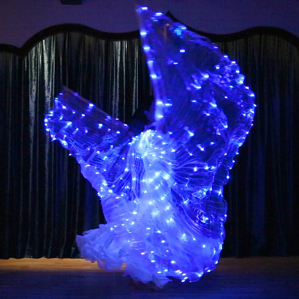 Alas de Isis con luz LED parpadeante: alas iluminadas para danza del vientre, carnaval, fiesta de Halloween, club, con varillas telescópicas.