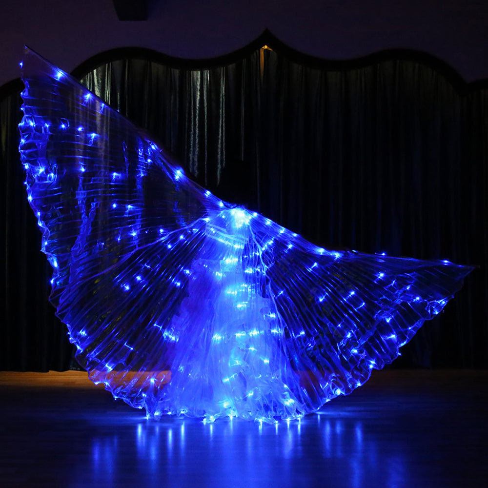 Alas de Isis con luz LED parpadeante: alas iluminadas para danza del vientre, carnaval, fiesta de Halloween, club, con varillas telescópicas.