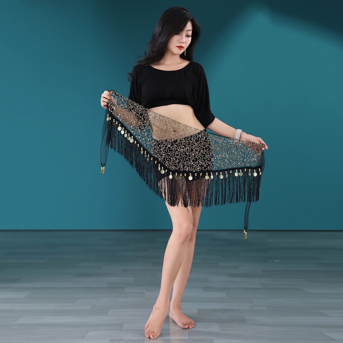 Light Weight Tassels Fringed Sequins Triangle Belly Dance Hip Scarf Skirt Waist Belt for Outfits