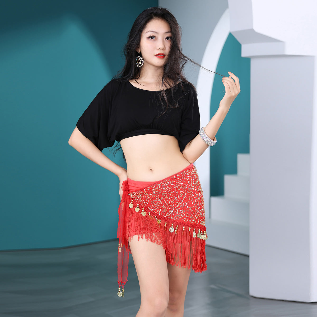 Light Weight Tassels Fringed Sequins Triangle Belly Dance Hip Scarf Skirt Waist Belt for Outfits