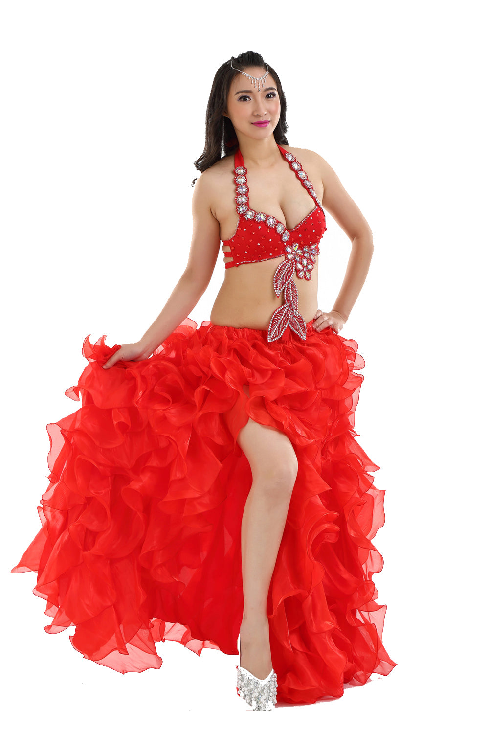 Professional Belly Dance Costume Tribal Waves Slit Skirt Wave Skirt Dress Bubble Skirt