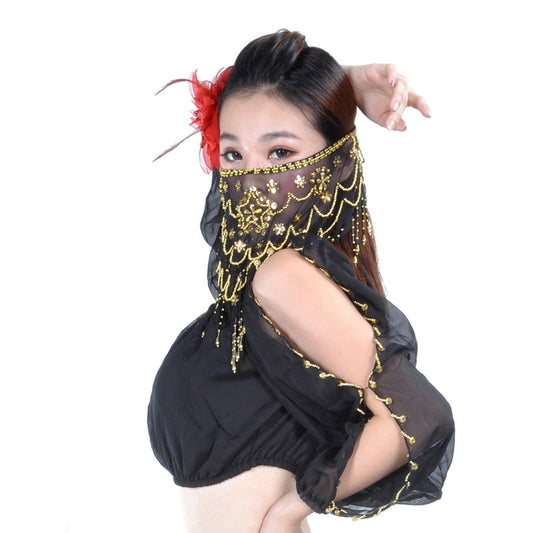 Plum Bossom Beads Genie Sequin Tassel Belly Veil Face Veil for Women and Girls