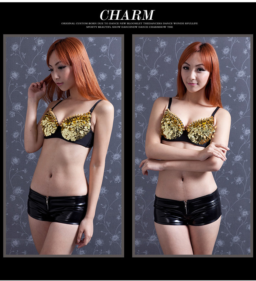 Danceshower Metallic Spike Punk Goth Bra Clubwear DS Bra Belly Dance Top