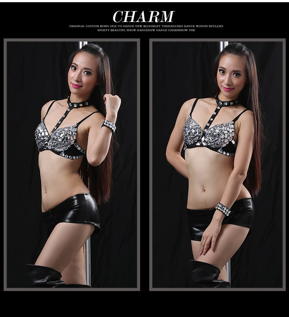 Danceshower Metallic Spike Punk Goth Bra Clubwear DS Bra Belly Dance Top