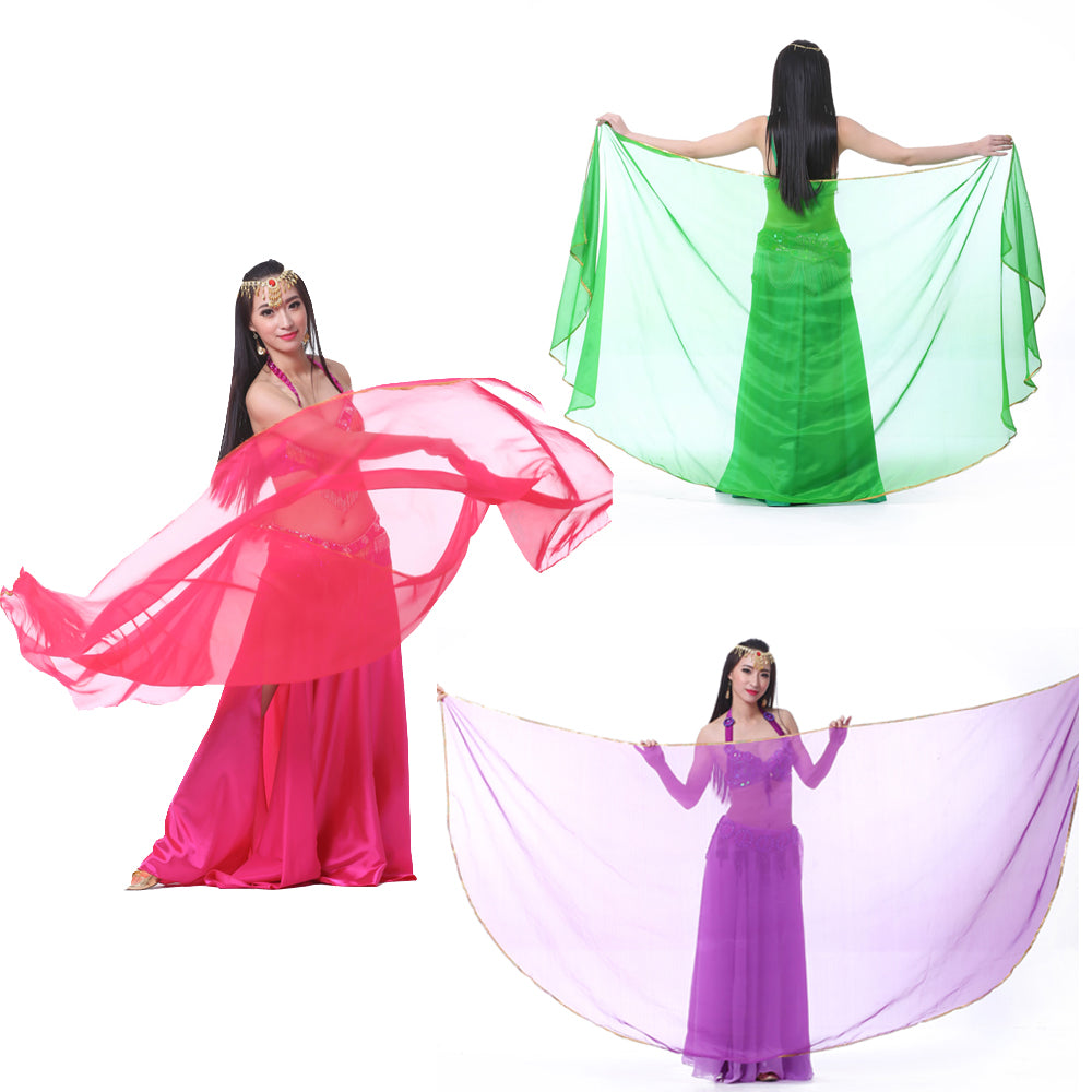 Lightweight Semicircle Chiffon Hand Scarf Belly Dance Costume Outfit Scarf Sequin Trim Shawls Veils